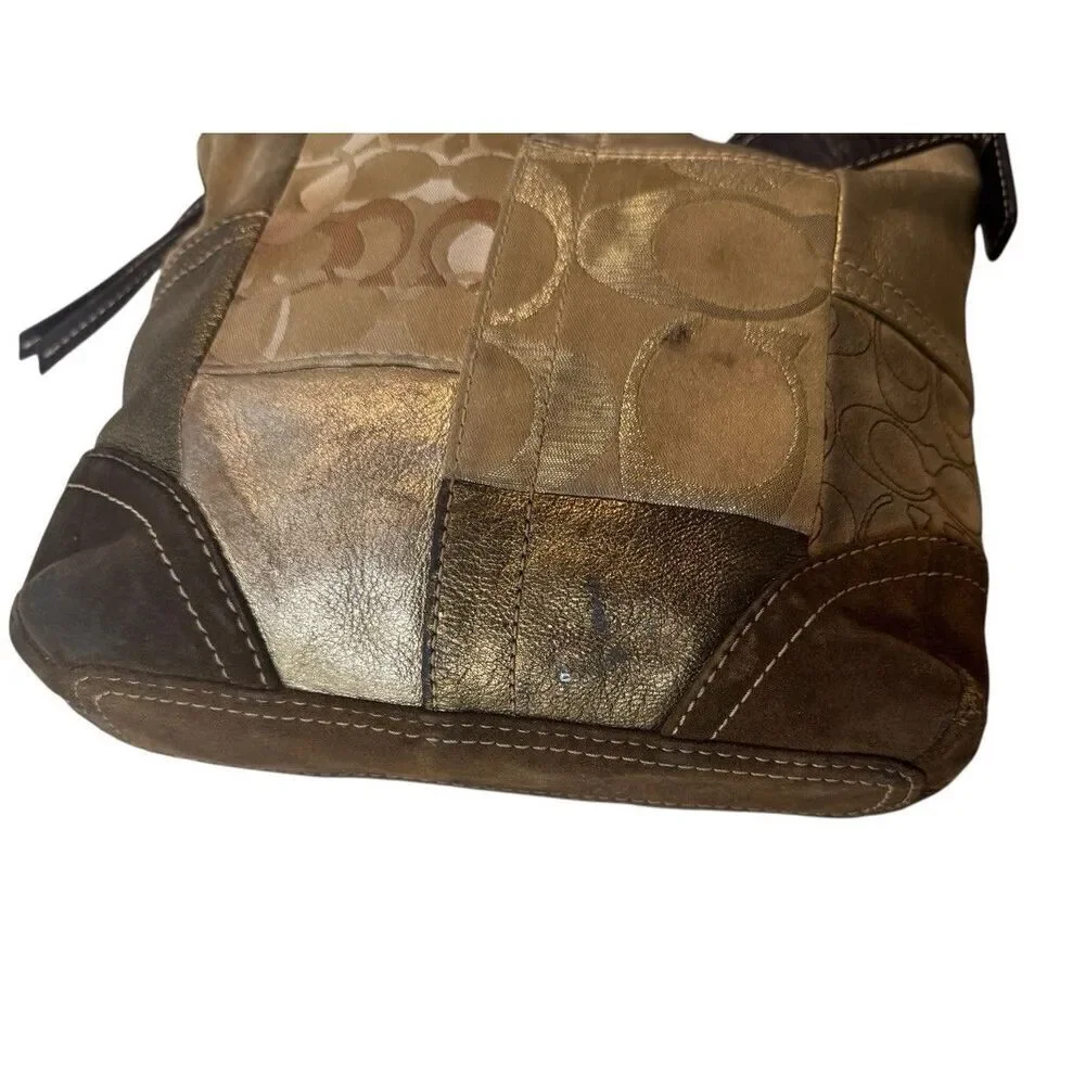 Coach Vintage Brown Gold  Leather Patchwork Shoulder Crossbody bag Y2K Retro
